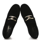 Chanel Shiny Calfskin Logo Loafers 38 Black