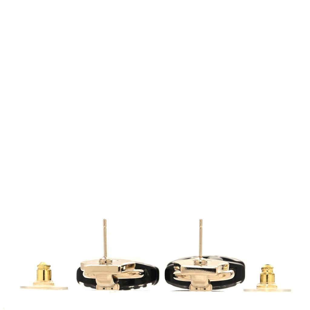 Chanel Metal Resin Crystal Pearl CC Lock Drop Earrings Gold Black
