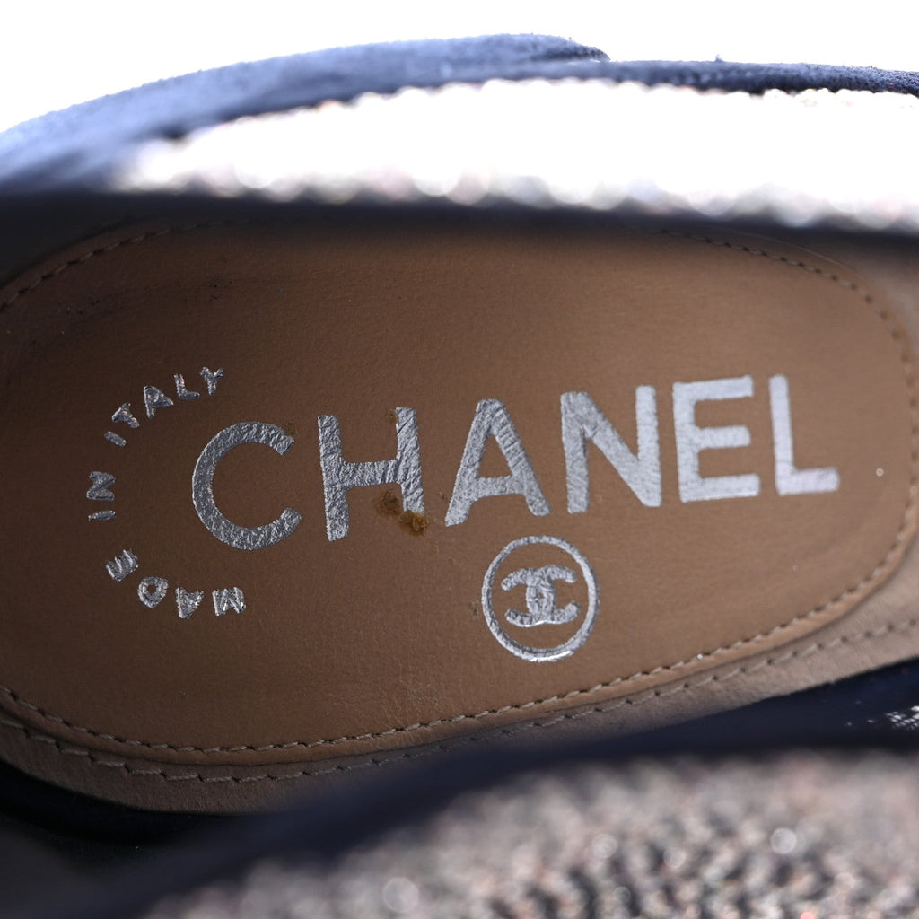 Chanel Mesh Crystal Open Toe Ankle Boots 40 Navy