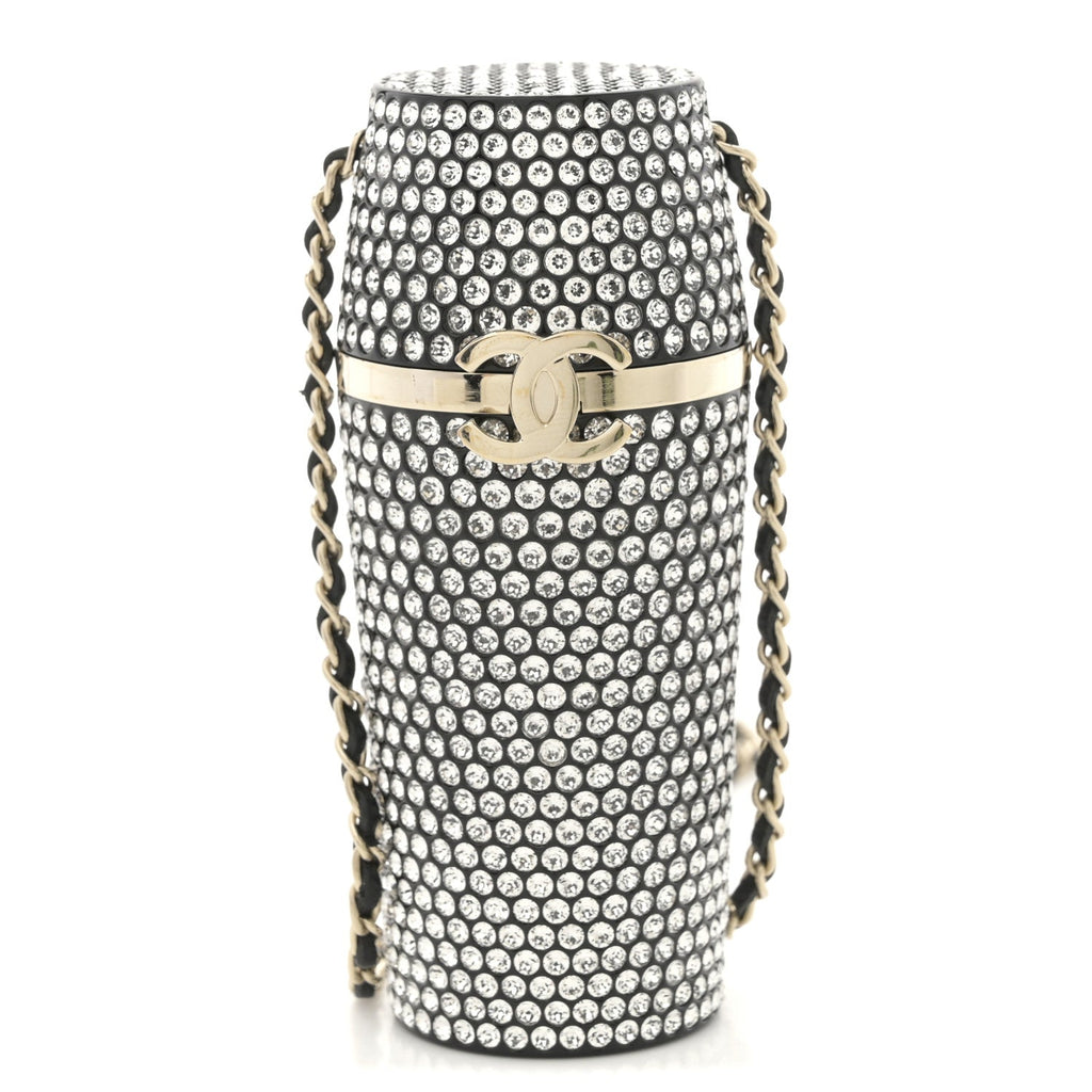 Chanel Metal Resin Lambskin Crystal Lipstick Case Long Necklace On Chain Silver Black Gold