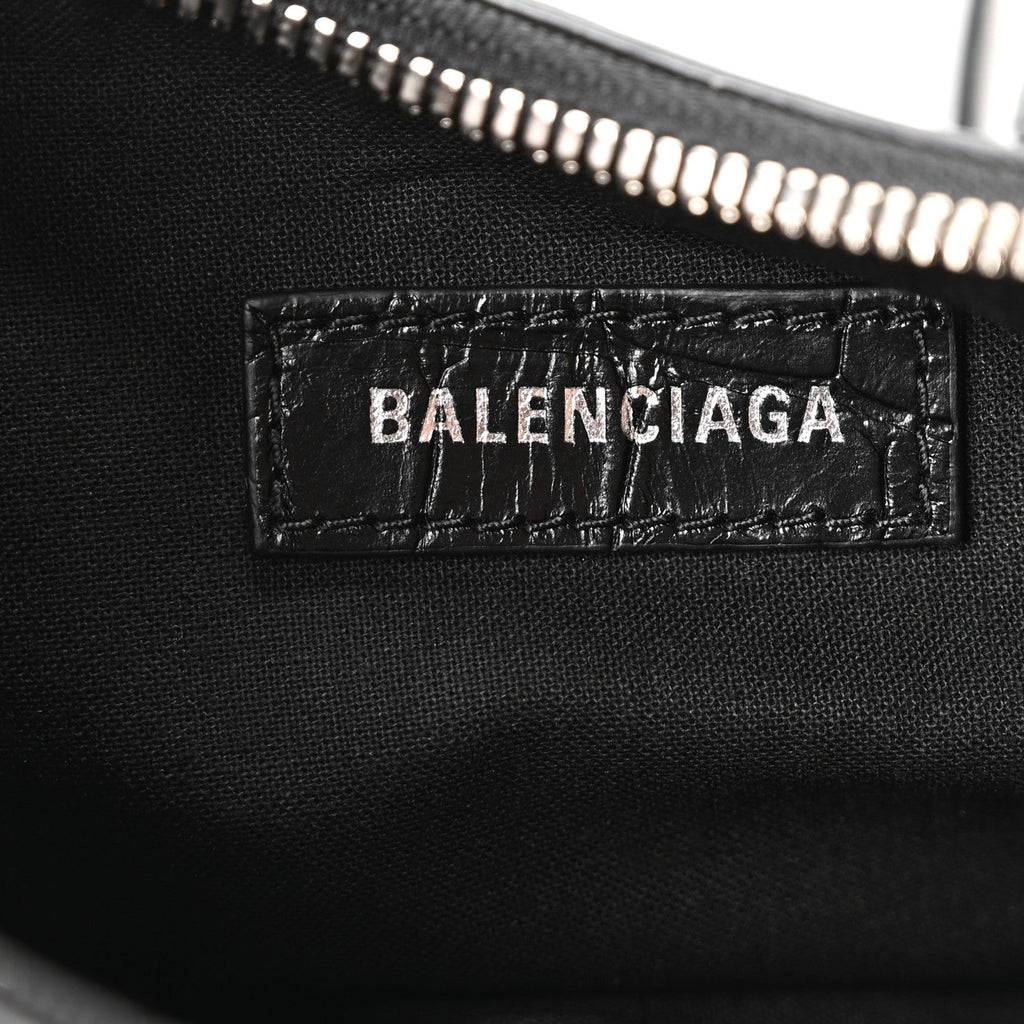 Balenciaga Extra Supple Calfskin Crystal Crocodile Embossed Le Cagole Shoulder Bag XS Black