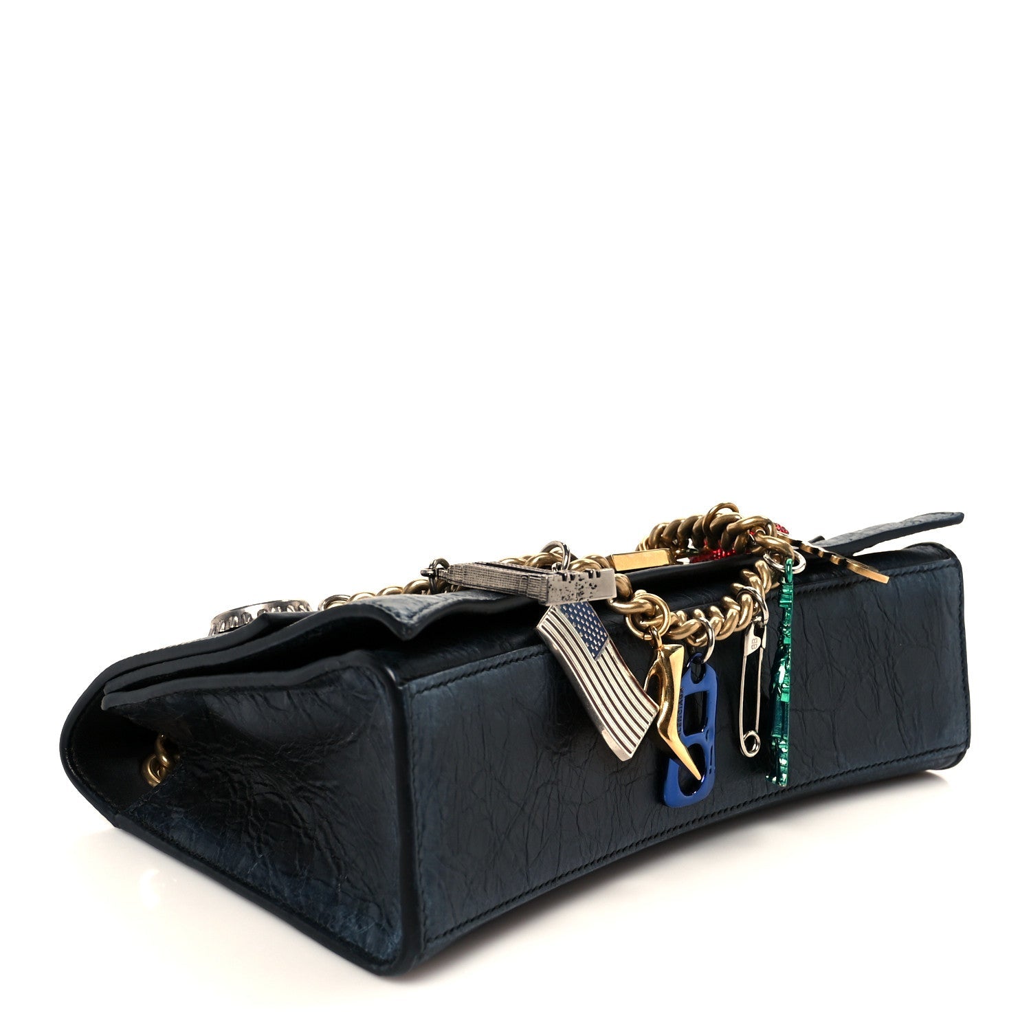 Balenciaga Crushed Calfskin Quilted Small Souvenirs Crush Chain Bag Black