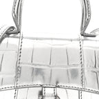Balenciaga Metallic Calfskin Crocodile Embossed Hourglass Top Handle Bag Mini Silver