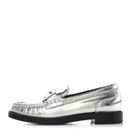 Fendi Metallic Vitello Womens Baguette Loafers 38 Argento