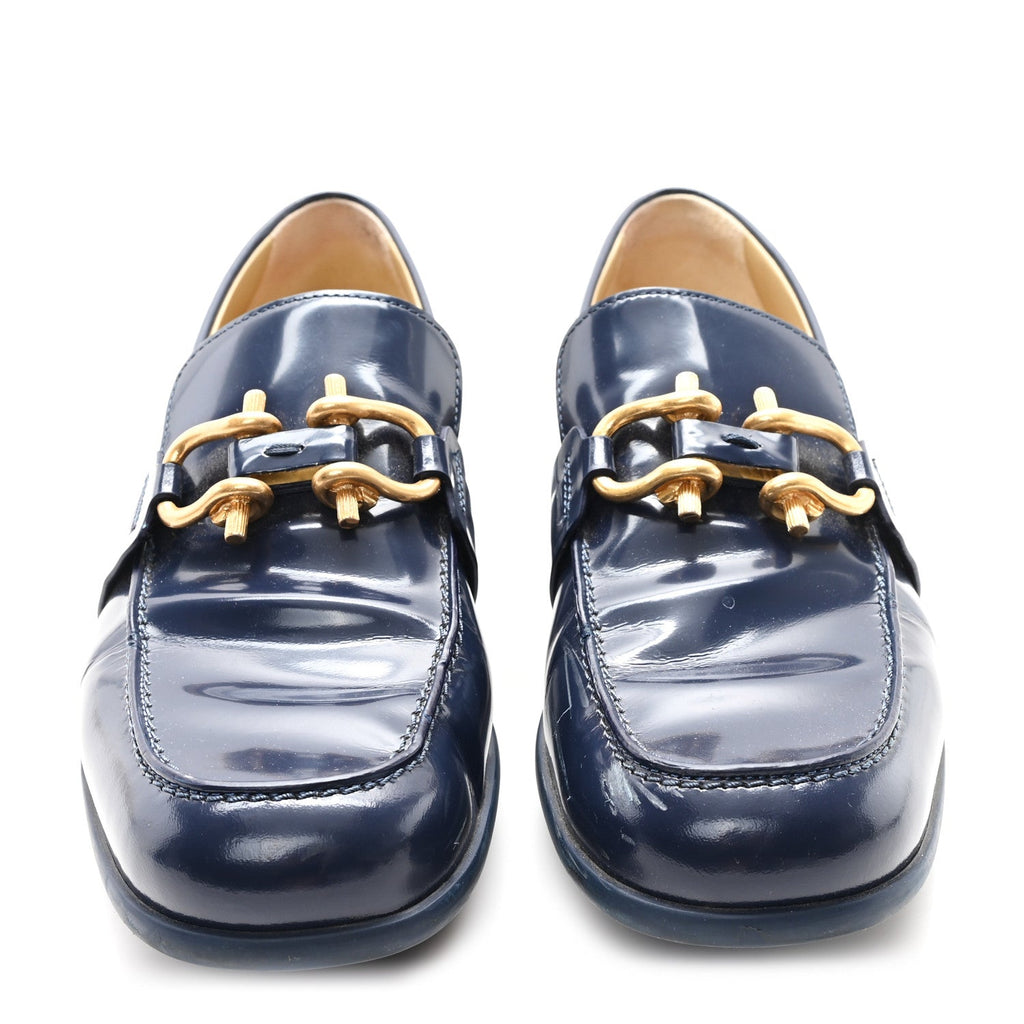 Bottega Veneta Glossy Calfskin Monsieur Loafers 40.5 Navy Blue