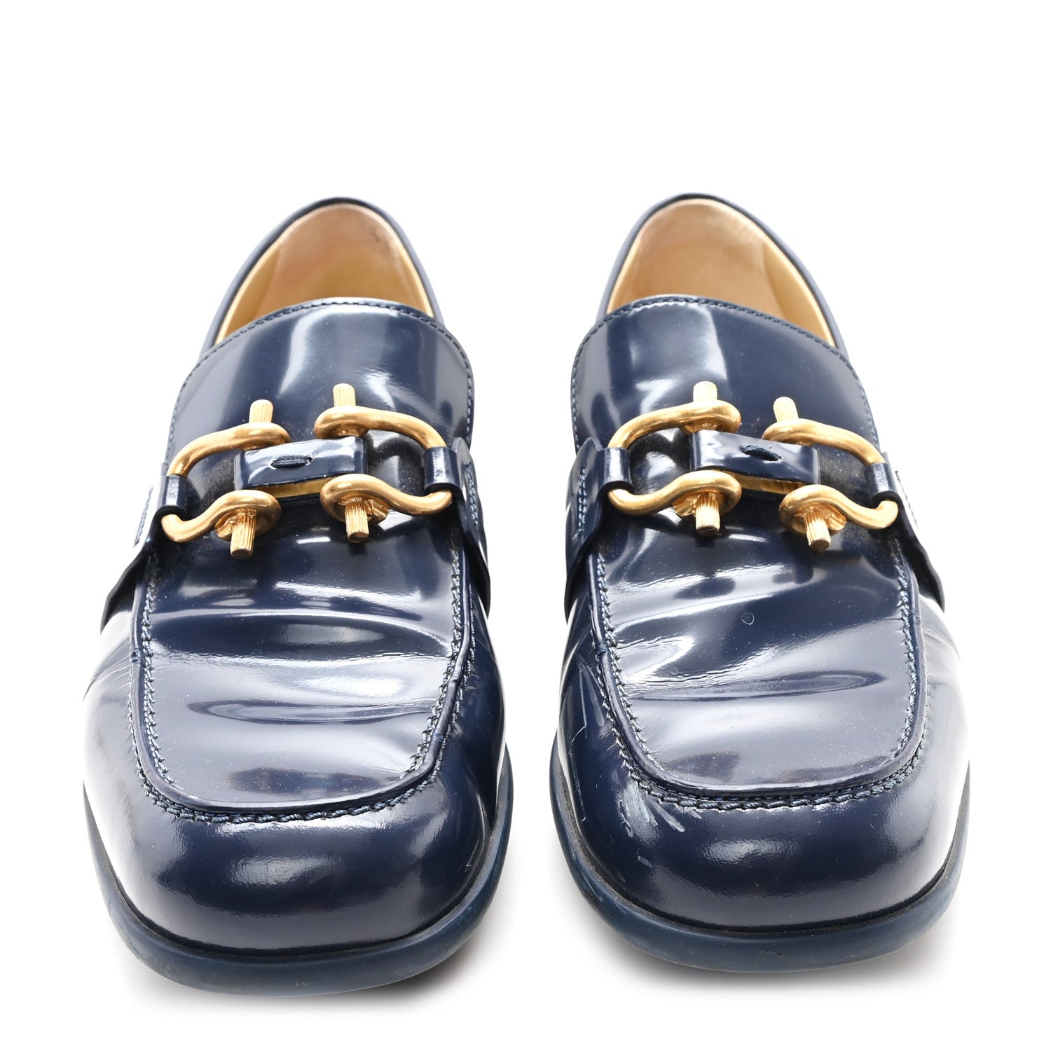Bottega Veneta Glossy Calfskin Monsieur Loafers 40.5 Navy Blue