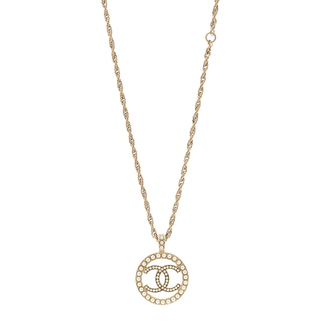 Chanel Pearl CC Round Pendant Necklace Gold