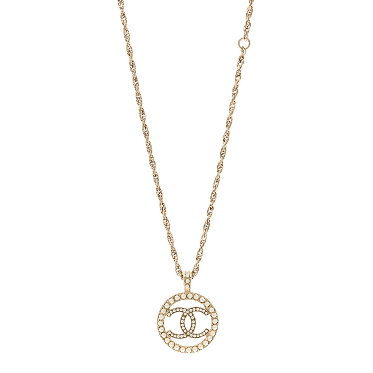 Chanel Pearl CC Round Pendant Necklace Gold
