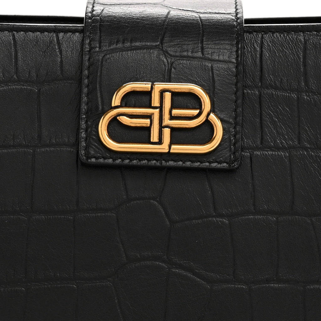 Balenciaga Calfskin Crocodile Embossed Medium Sharp Tote Black