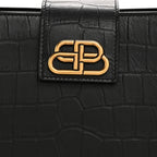 Balenciaga Calfskin Crocodile Embossed Medium Sharp Tote Black