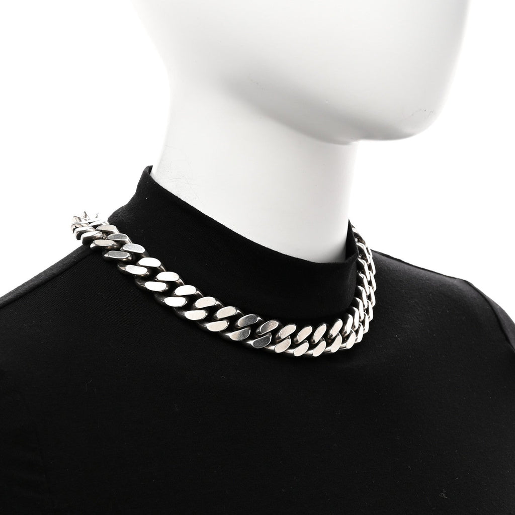 Saint Laurent Metal Curb Chain Necklace Oxidized Silver