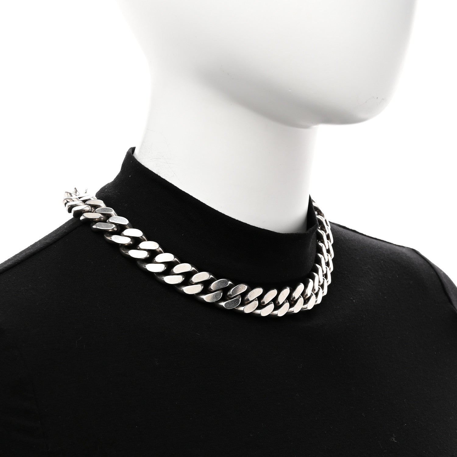 Saint Laurent Metal Curb Chain Necklace Oxidized Silver