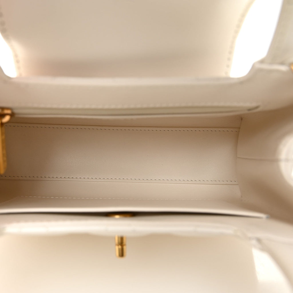 Chanel Shiny Aged Calfskin Quilted Nano Kelly Shopper White