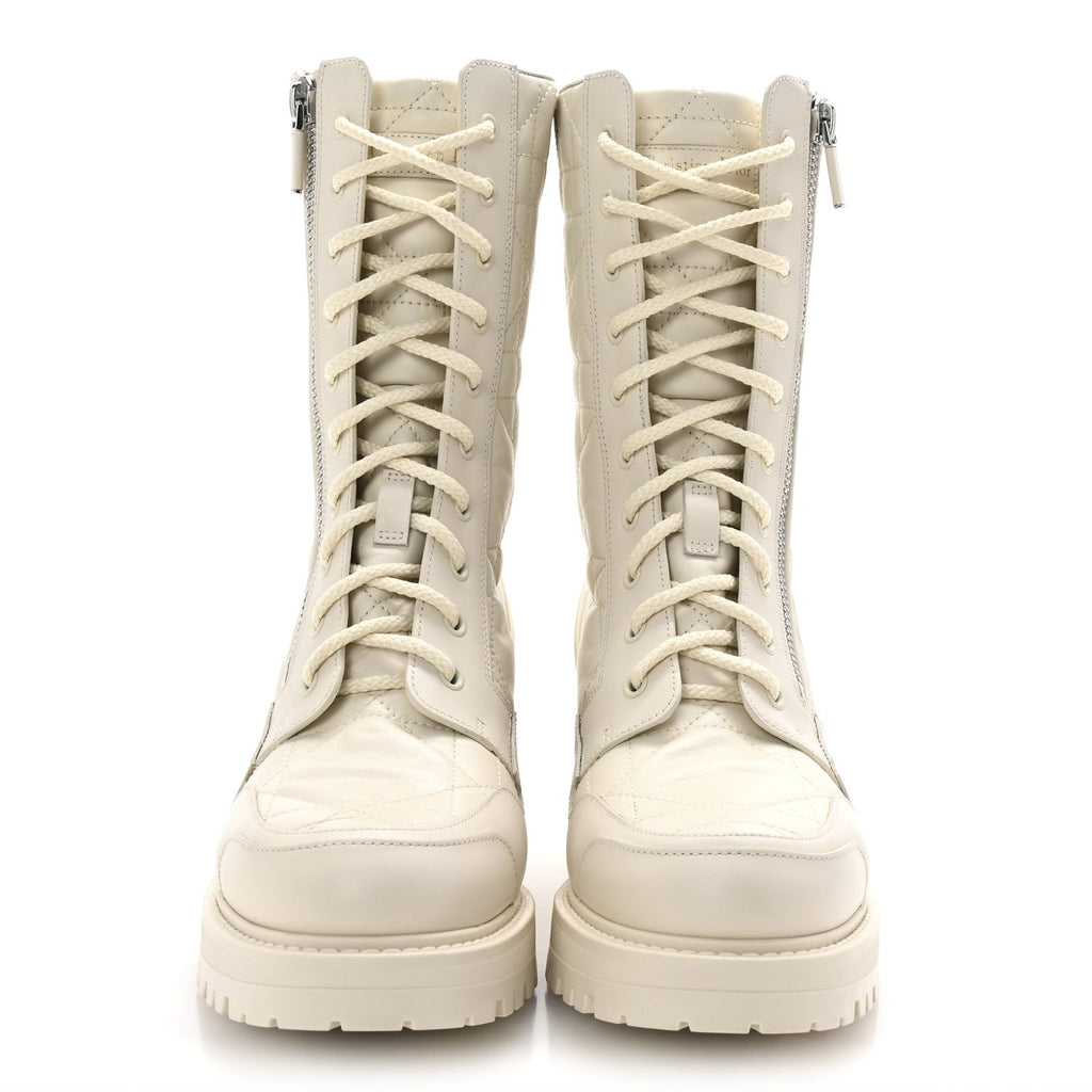 Christian Dior Calfskin Cannage D-Leader Ankle Boots 39.5 White