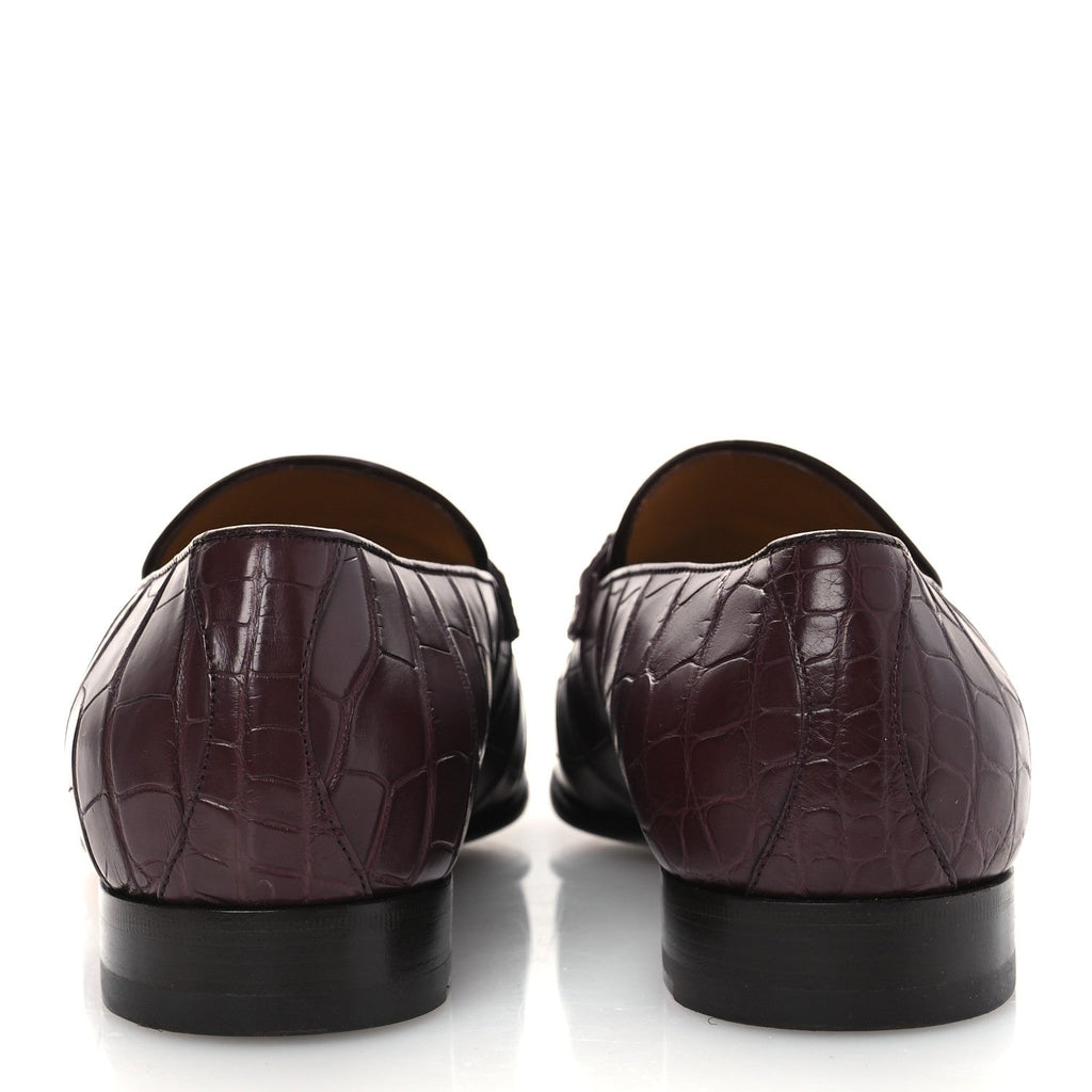 Gucci Alligator Interlocking G Mens Loafers 8 Bordeaux