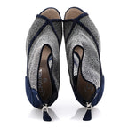 Chanel Mesh Crystal Open Toe Ankle Boots 40 Navy