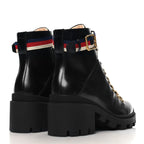Gucci Calfskin Sylvie Web Lace Up Combat Boots 35 Black