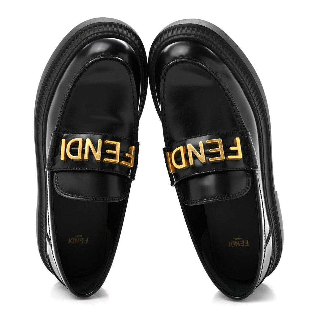 Fendi Vitello Abrasivato Fendigraphy 50mm Loafers 40.5 Black
