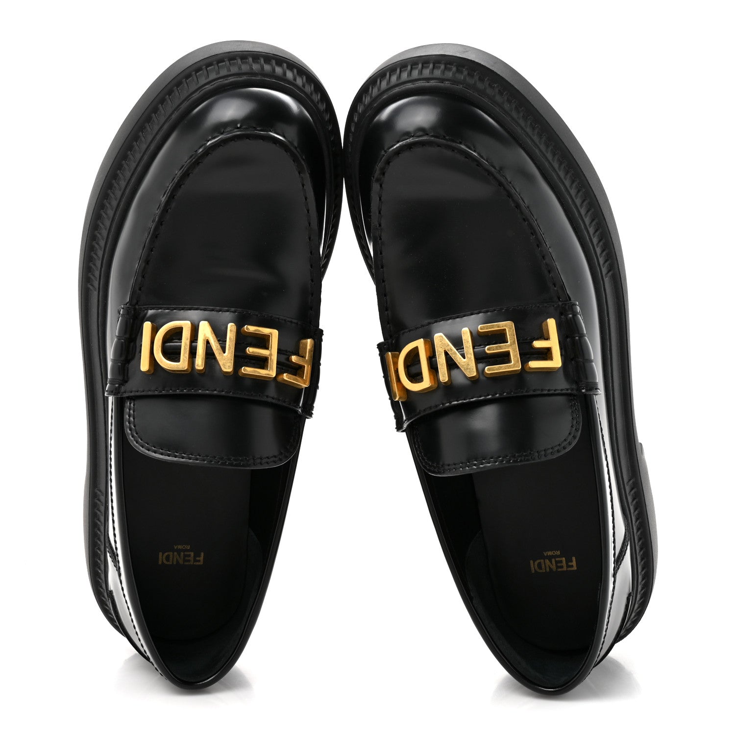 Fendi Vitello Abrasivato Fendigraphy 50mm Loafers 40.5 Black