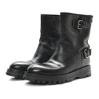Prada Calfskin Double Buckle Combat Boots 37 Black