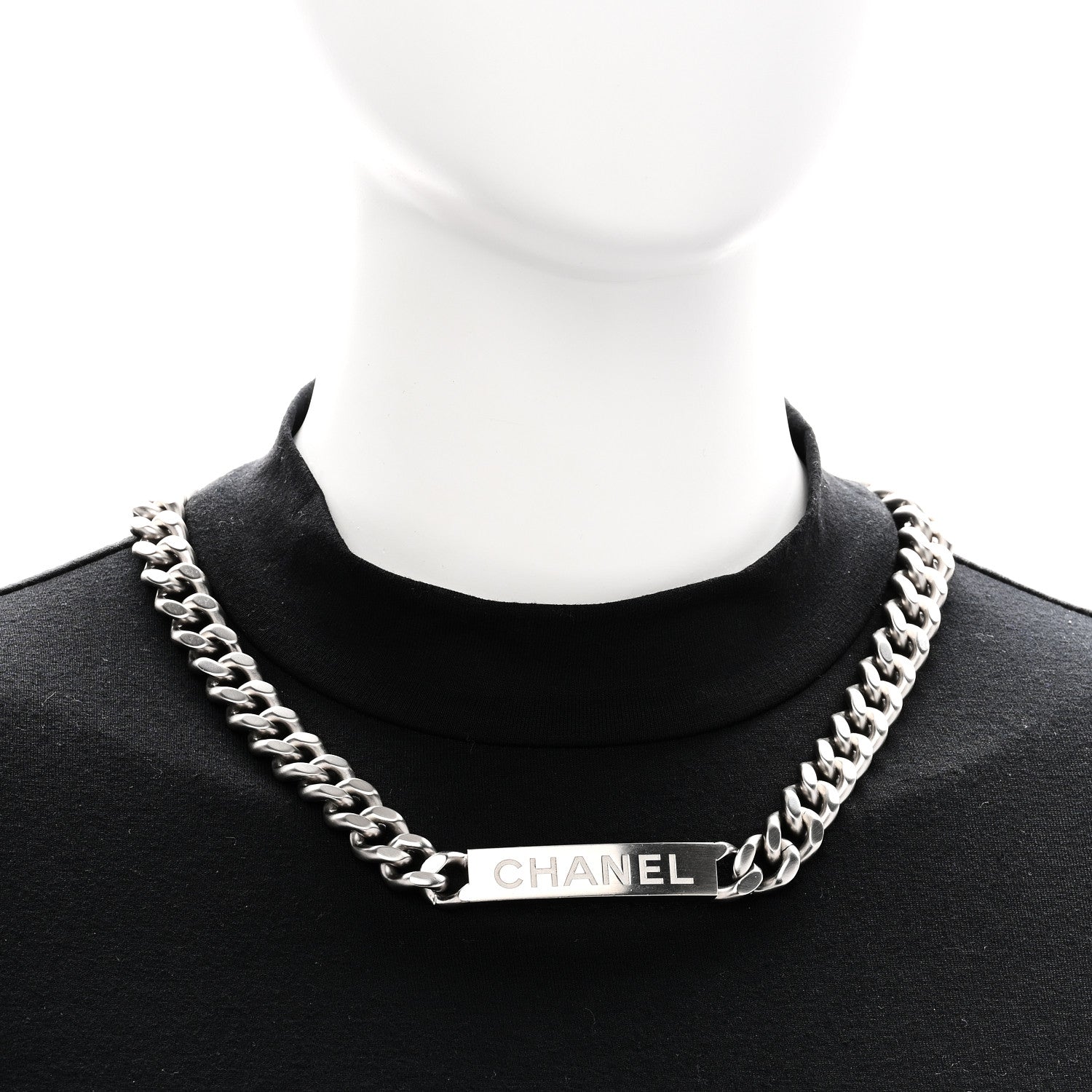 Chanel Oversized Chain Logo Short Necklace Silver