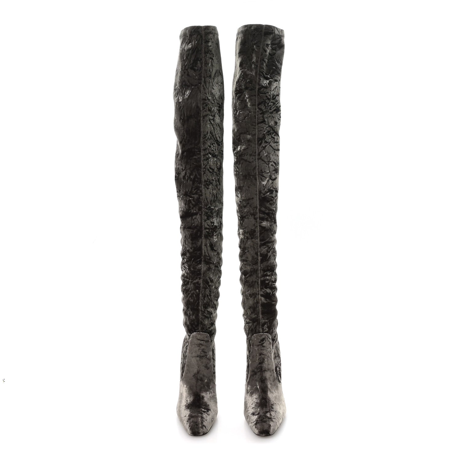Saint Laurent Velvet Ella Knee High Boots 39.5 Bella Green