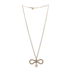 Christian Dior Metal Crystal Pearl CD Bow Necklace Gold
