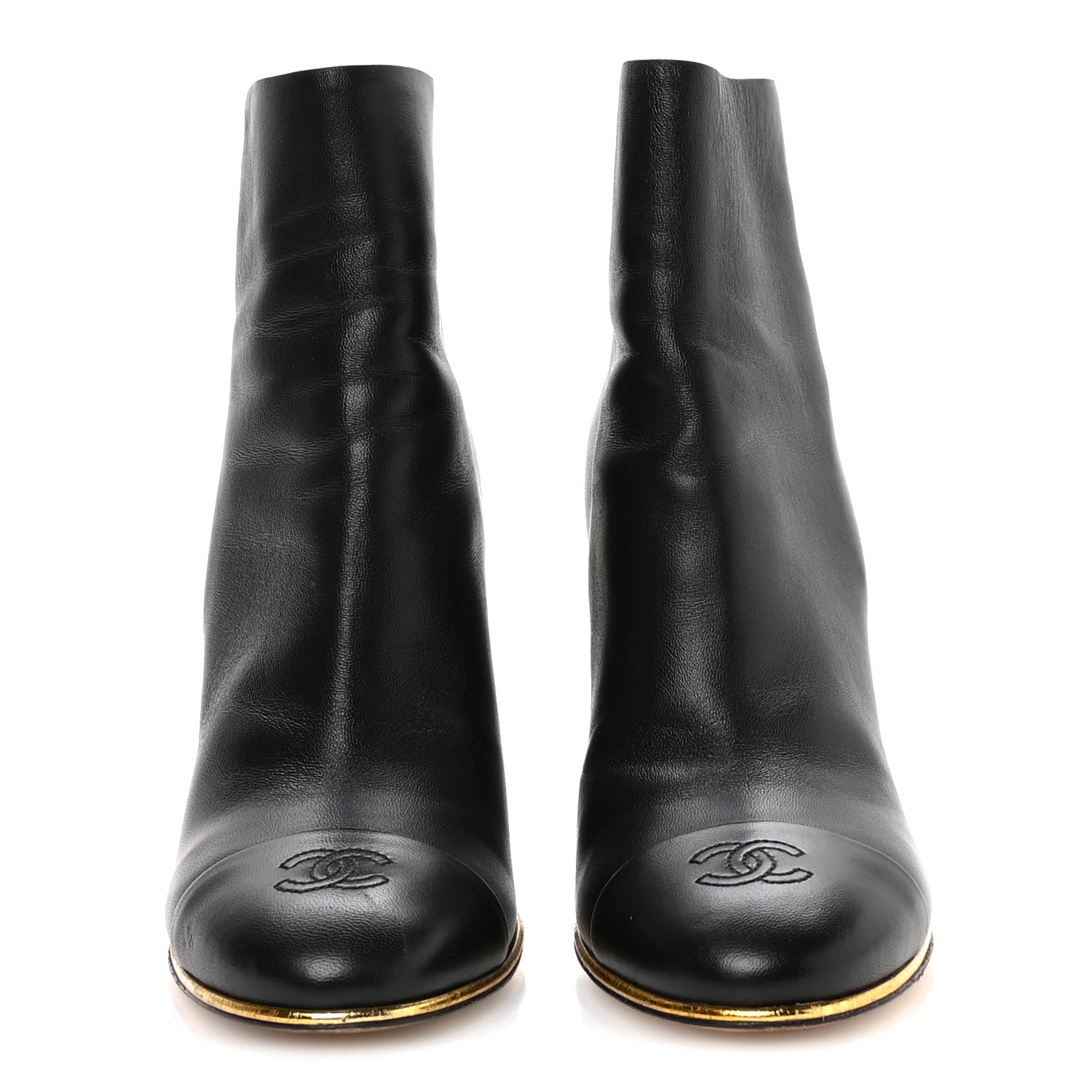 Chanel Lambskin Cap Toe Wedge Ankle Boots 38.5 Black