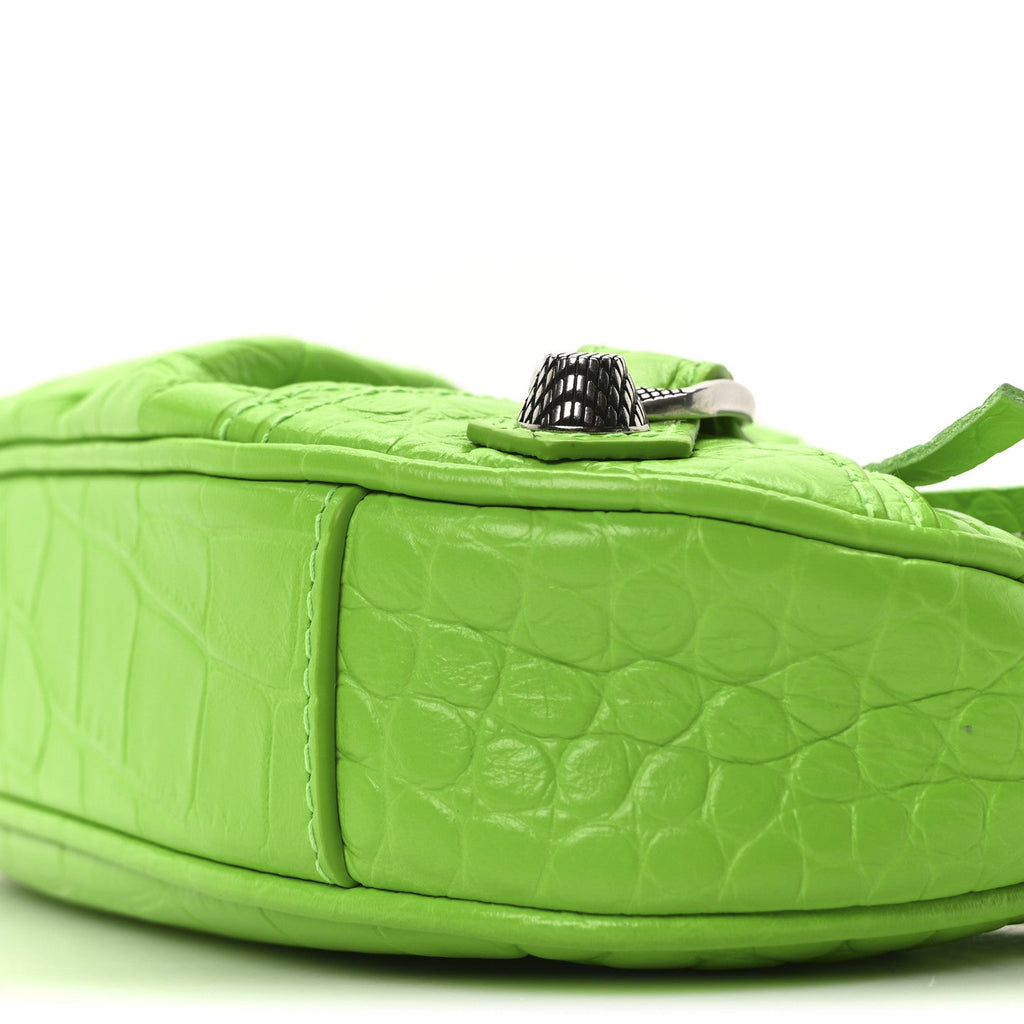 Balenciaga Extra Supple Calfskin Crocodile Embossed Le Cagole Mini Purse With Chain Acid Green