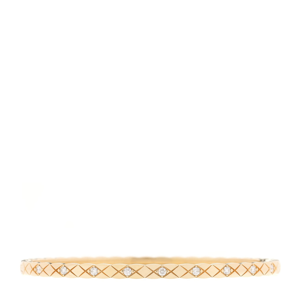 Chanel 18K Yellow Gold Diamond Mini Coco Crush Cuff Bracelet L
