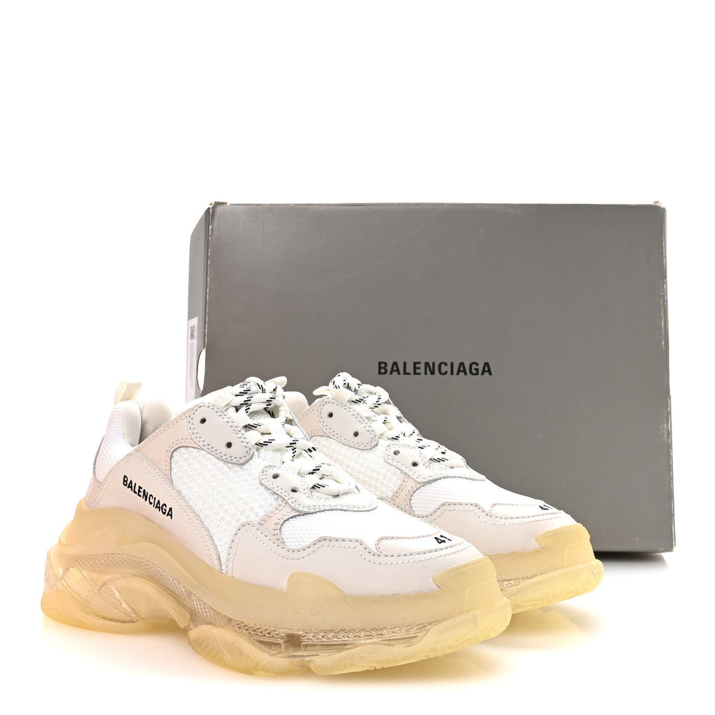 Balenciaga Fabric Mesh Clear Sole Womens Triple S Sneakers 41 White
