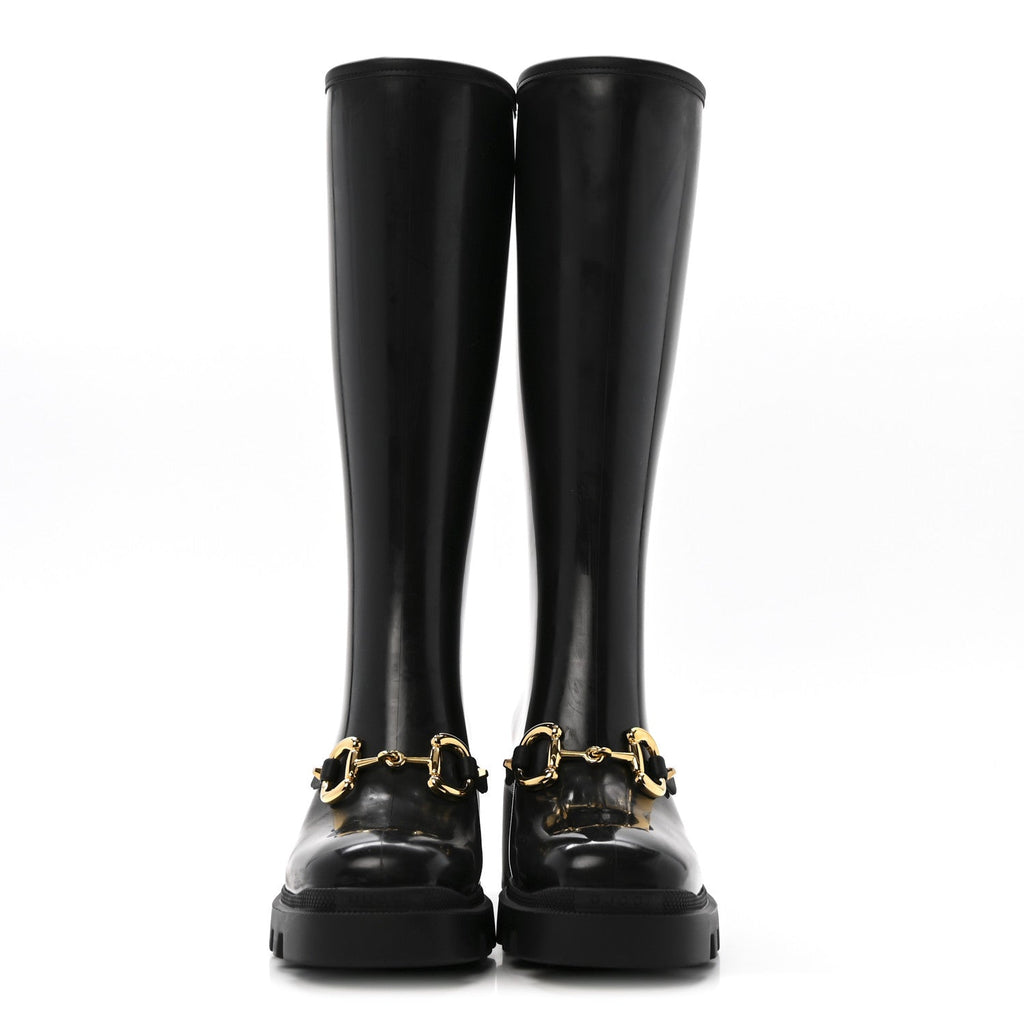 Gucci Rubber Horsebit Knee High Boots 38 Black