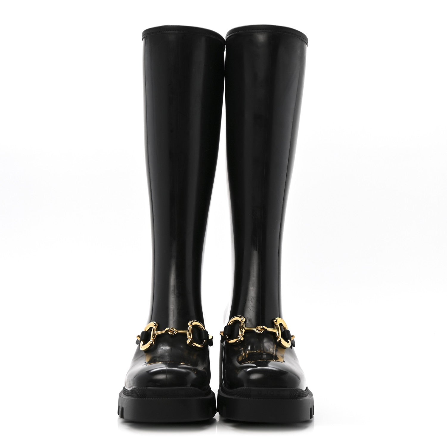 Gucci Rubber Horsebit Knee High Boots 38 Black