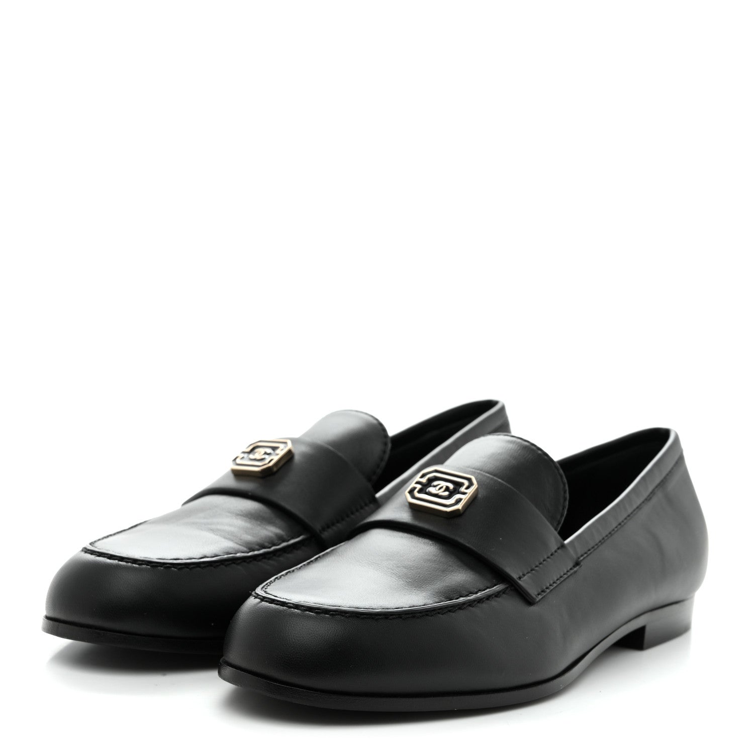Chanel Lambskin Enamel CC Moccasin Loafers 37 Black