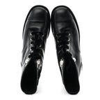 Chanel Shiny Calfskin Velvet Pearl Combat Short Boots 39 Black