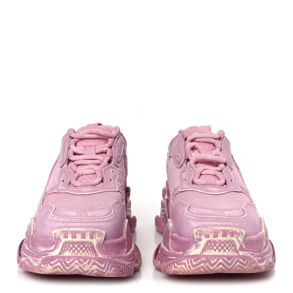 Balenciaga Fabric Mesh Distressed Womens Triple S Sneakers 36 Pink