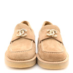 Chanel Suede Calfskin Pearl CC Moccasin Loafers 36.5 Dark Beige