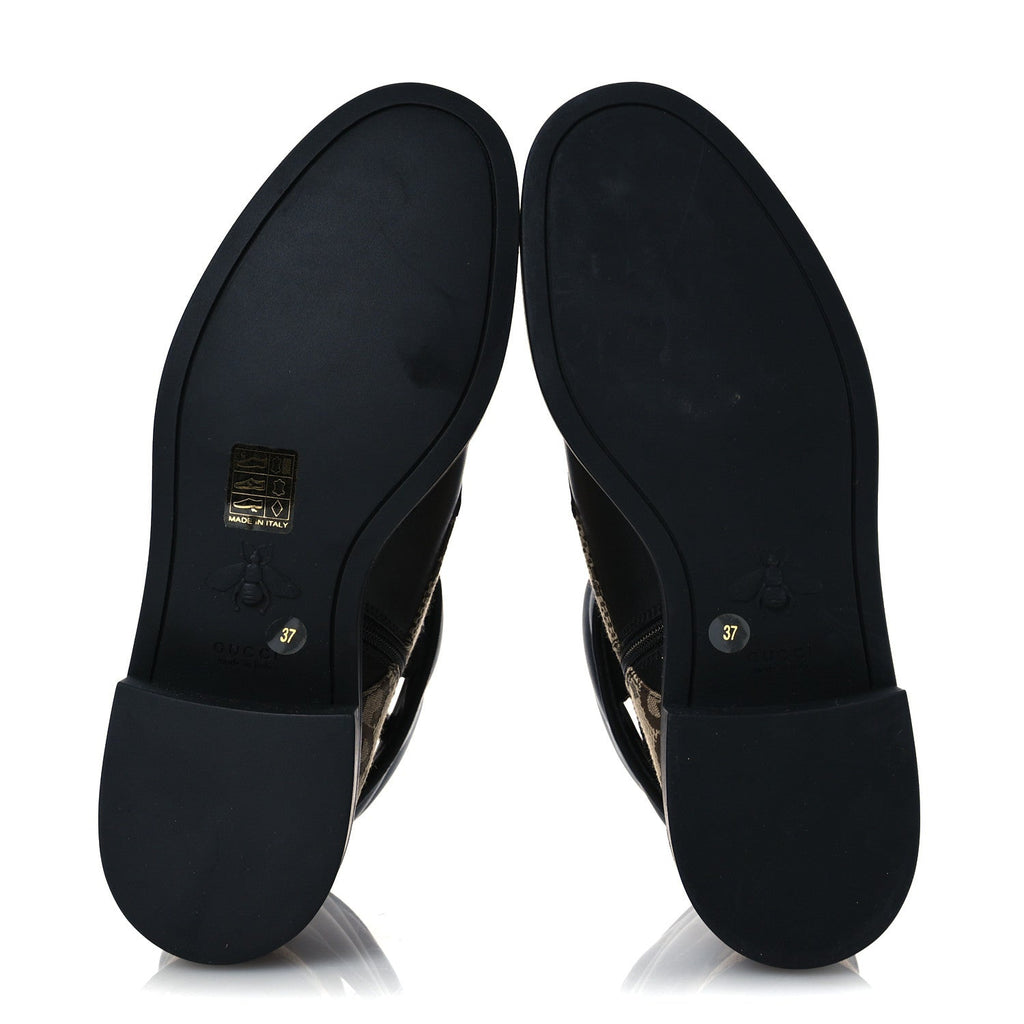 Gucci Flores Calfskin Monogram Maxi GG Nappa Matelasse Double G 40mm Ankle Boots 37 Black Camel Ebony