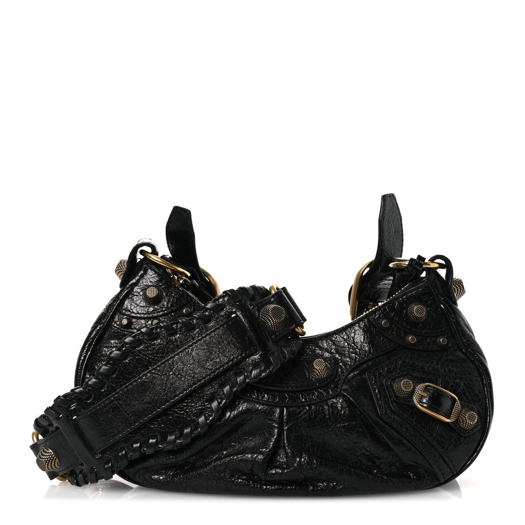 Balenciaga Agneau Arena Le Cagole Shoulder Bag XS Black