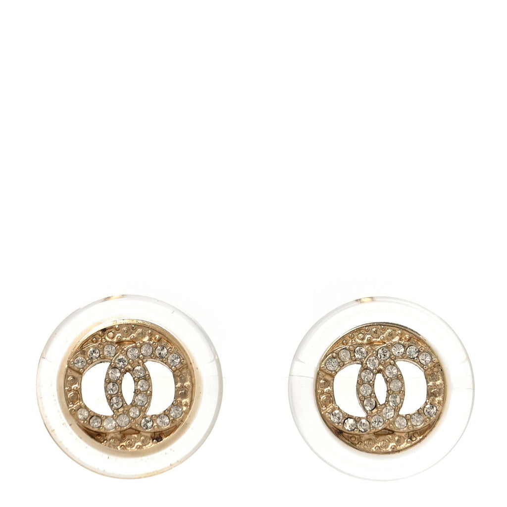 Chanel Resin Crystal CC Button Earrings Gold
