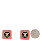 Chanel Metal Enamel CC Square Earrings Gold Pink Black