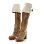 Miu Miu Shearling Calfskin Knee High Heel Boot 38.5 Brown