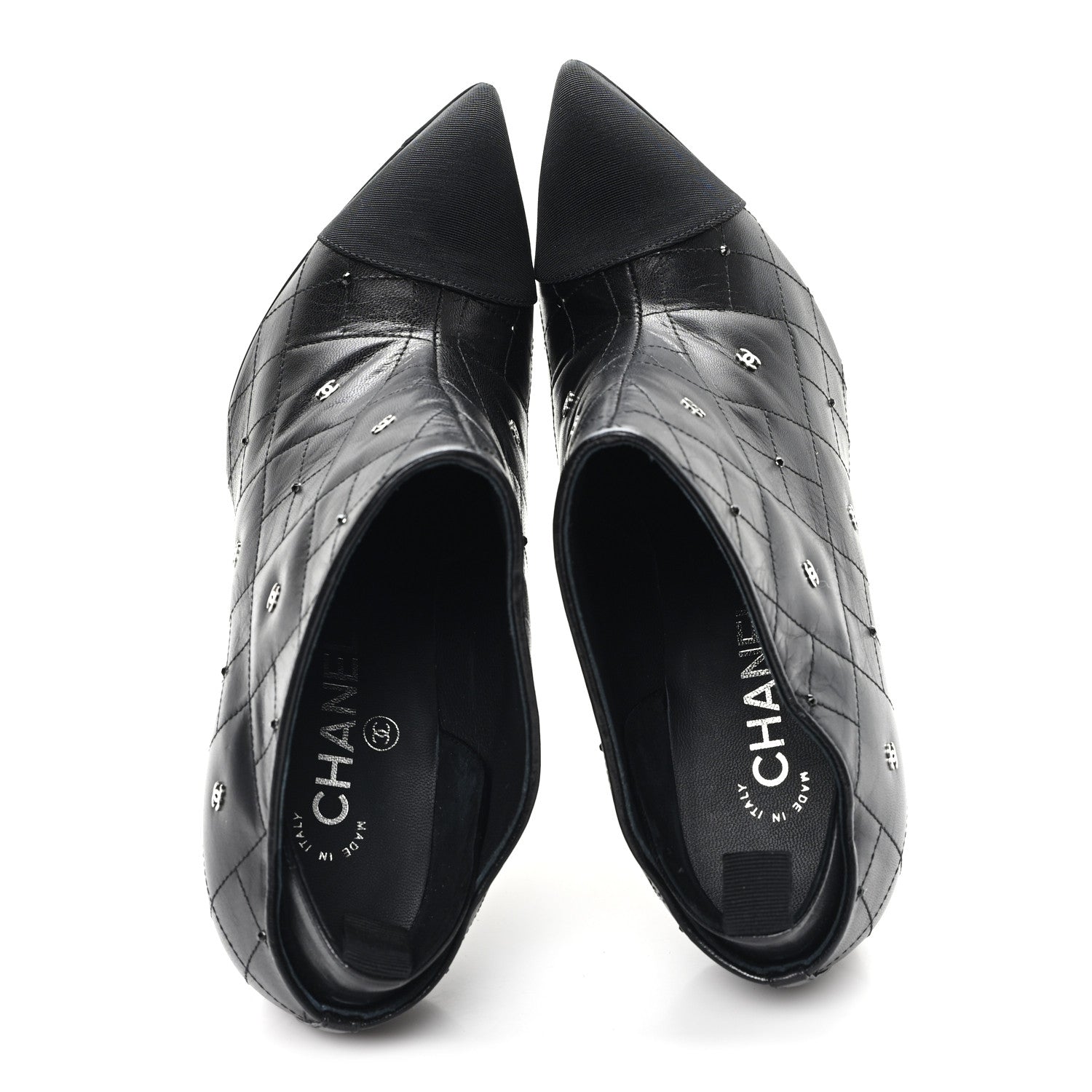 Chanel Lambskin Quilted CC Cap Toe Booties 38 Black