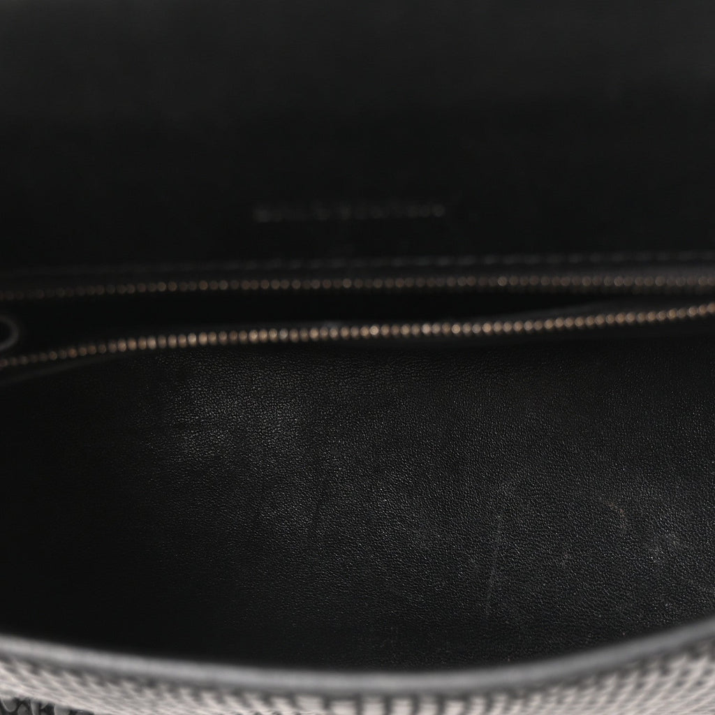 Balenciaga Matte Calfskin Snake Embossed Tonal B Small Hourglass Top Handle Bag Black