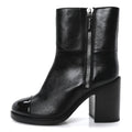 Chanel Calfskin Patent Quilted Cap Toe CC Boots 37 Black