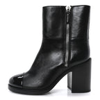 Chanel Calfskin Patent Quilted Cap Toe CC Boots 37 Black