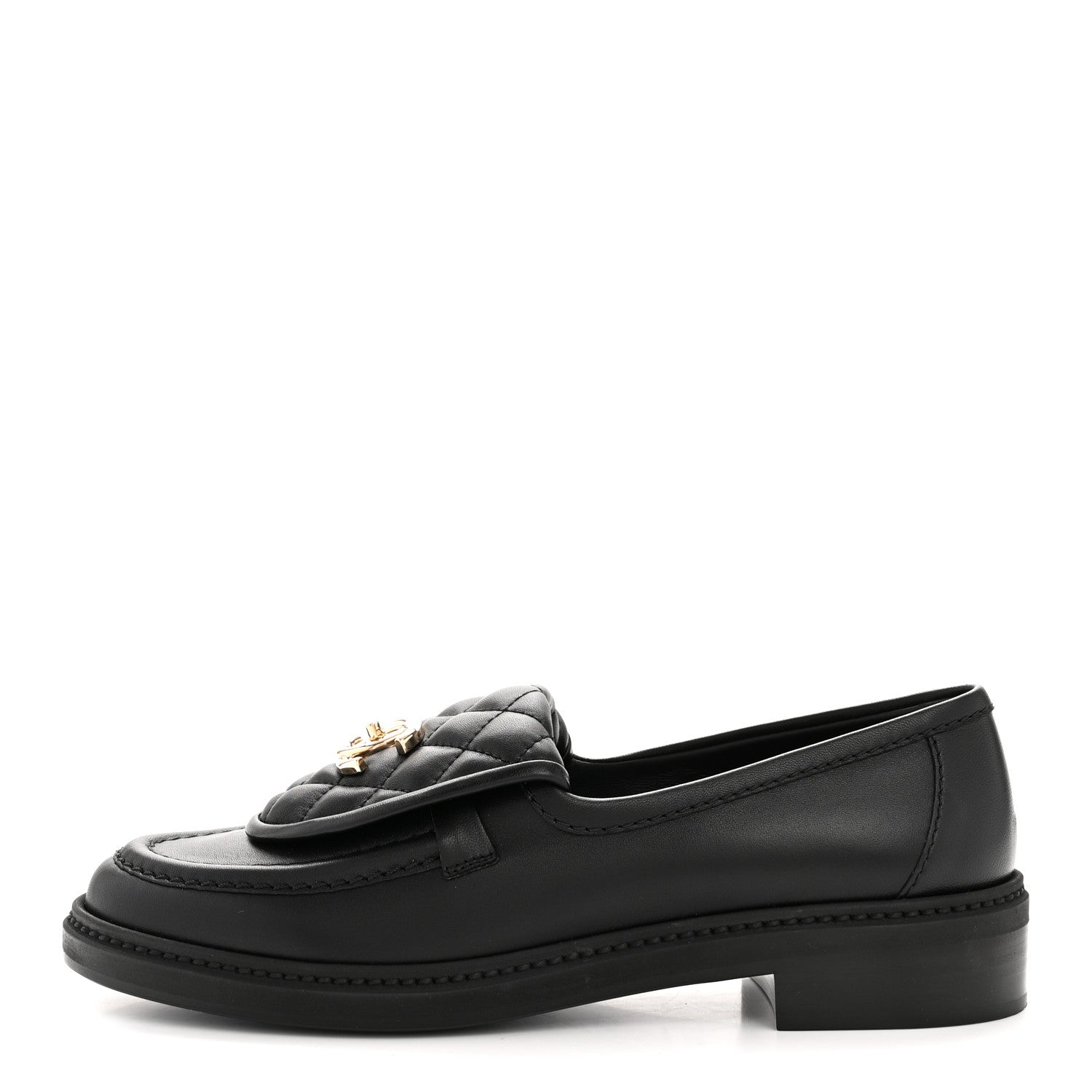 Chanel Lambskin Quilted CC Turnlock Loafers 37.5 Black