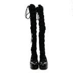 Chanel Nylon Rubber CC Lace Up Thigh High Boots 40 Black