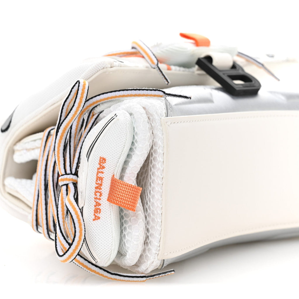 Balenciaga Faux Calfskin Fabric Glow In The Dark Small Sneakerhead Top Handle Bag White Orange