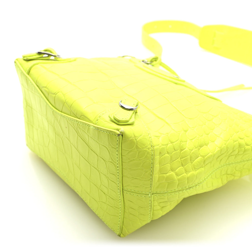 Balenciaga Extra Supple Calfskin Crocodile Embossed Neo Classic Hardware Hobo XS Flou Yellow